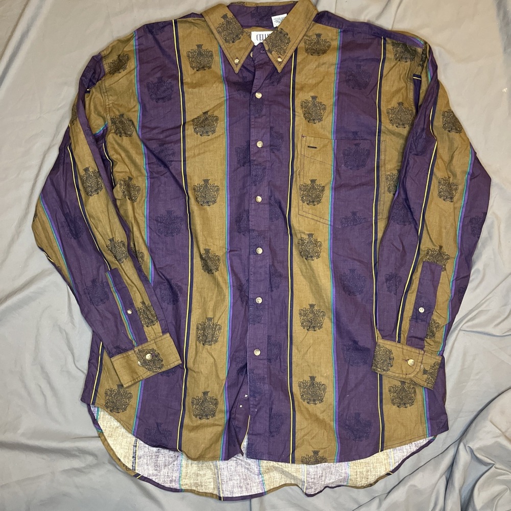 Vintage Cellini Cotton Striped Button Up Multicolor Size‎ Xl